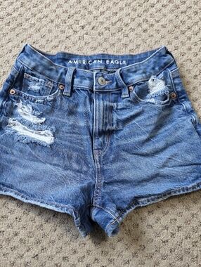 American Eagle Outfitters Mom Short Distressed Denim Shorts - Blue